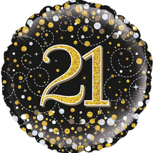 Load image into Gallery viewer, 18” Black & Gold Sparkling Fizz Age Foil