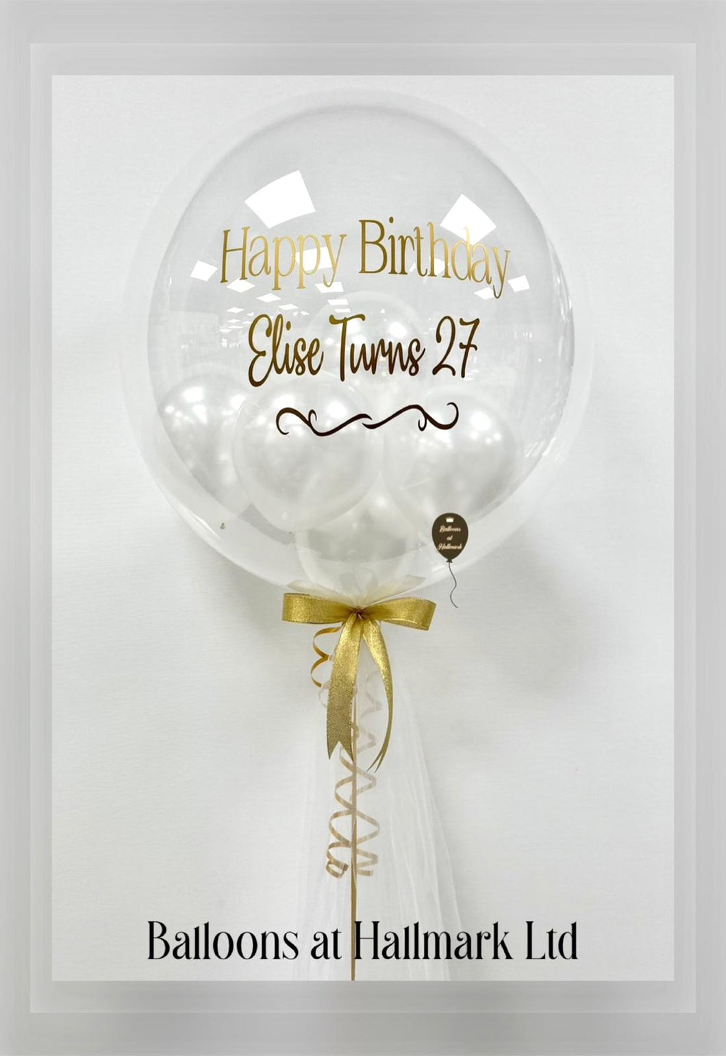 Tule finish personalised helium bubble balloon - Small Balloons Inside