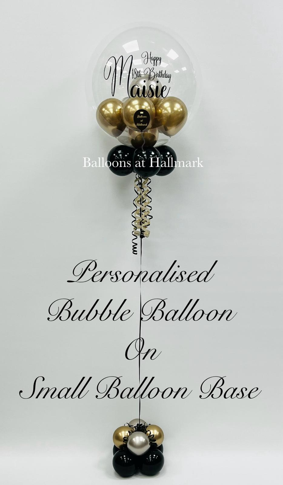 Personalised Bubble Balloon with Smaller Balloons Inside on a Small Balloon Base