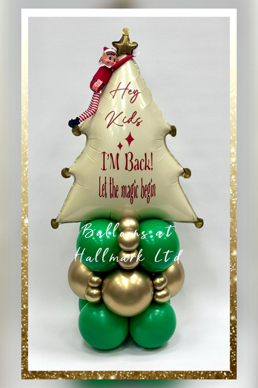 Elf Arrival Personalised Tree Balloon Stack