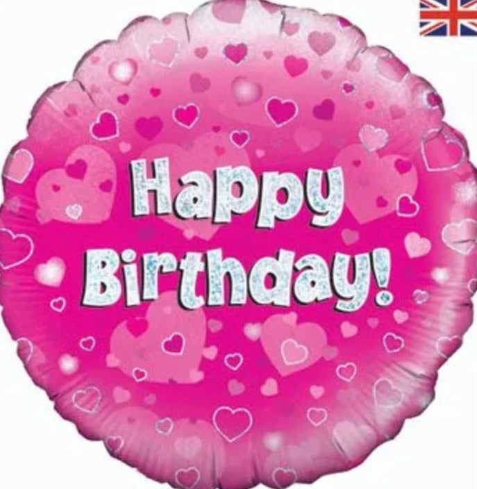18” Pink Happy birthday foil silver holographic