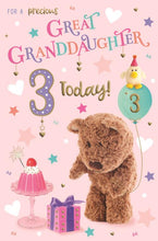 Load image into Gallery viewer, Great Granddaughter 3 Birthday Card
