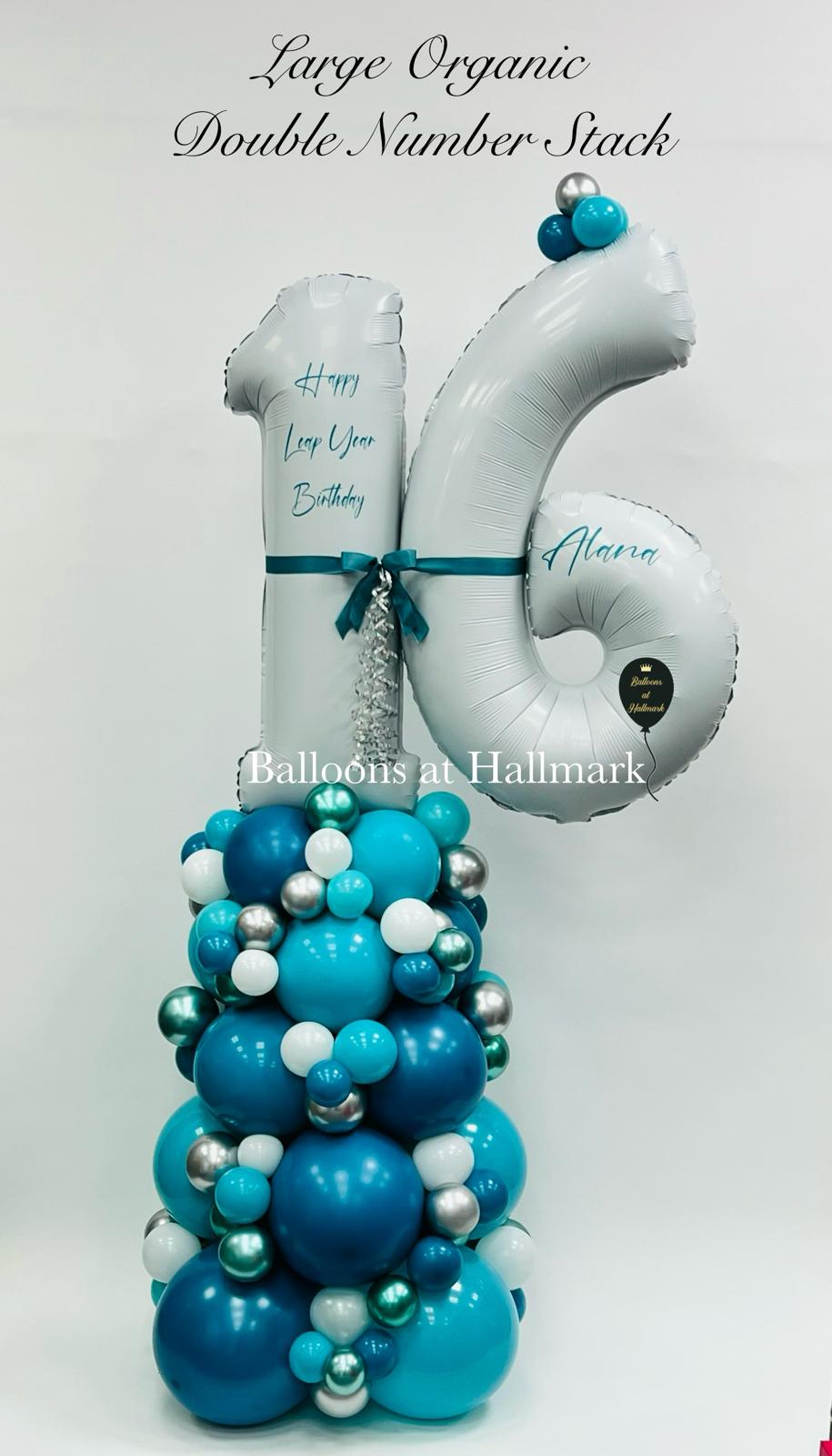 Organic Balloon Stack Tower Topped With Personalised Large Numbers
