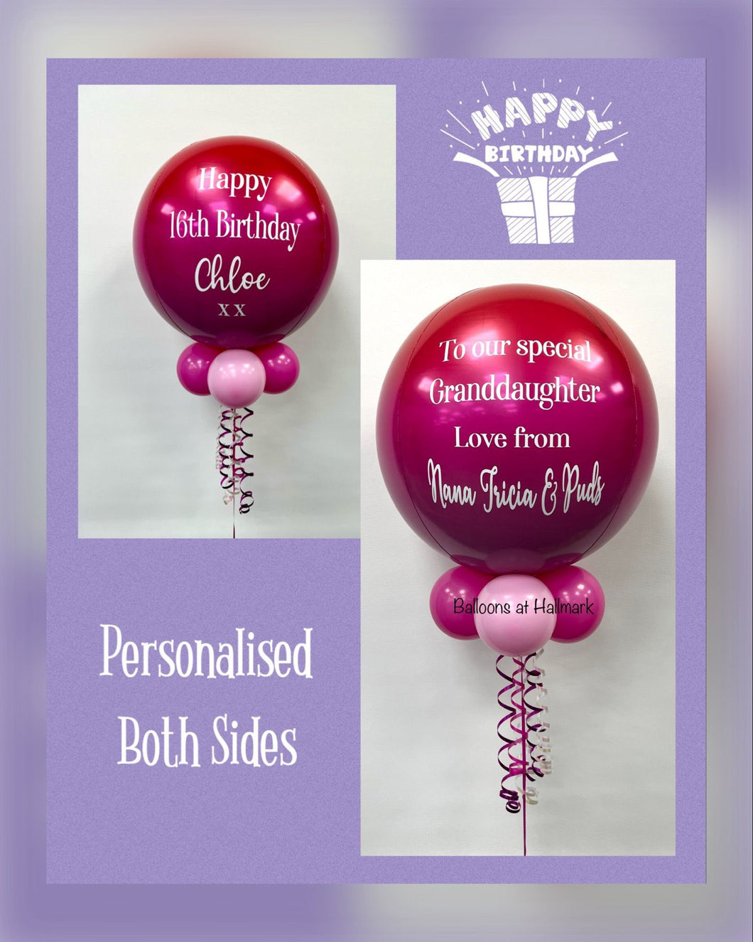 Personalised Plain Orbz Helium Balloon Both Sides