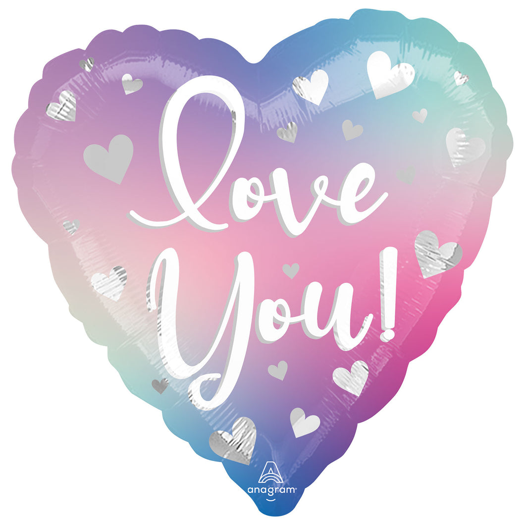 18” Standard Love You Heart Helium Foil Balloon - Ombré Design