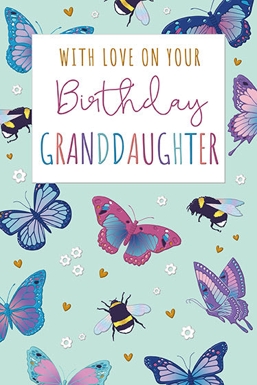 Granddaughter Birthday Card - Modern Butterfly Design