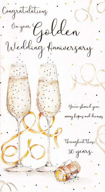 Golden Anniversary Card - Modern Champagne Glasses Design