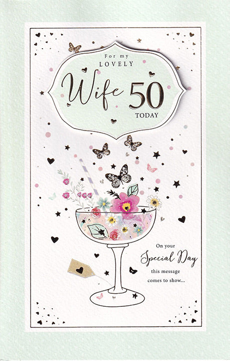 Wife 50th Birthday Card - Larger Size