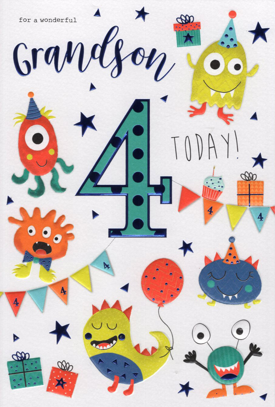 Grandson 4 Birthday Card