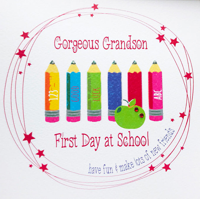Gorgeous Grandson First Day at School Card