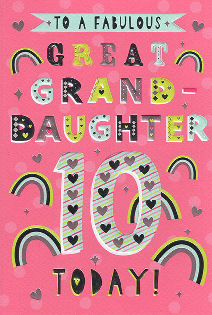 Great Granddaughter 10th Birthday Card