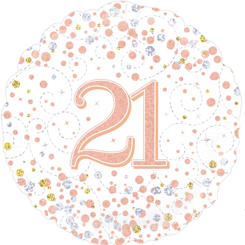 Age 21 Rose Gold & White 18” Standard Helium Foil Balloon