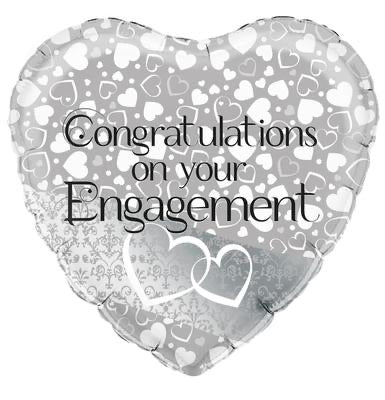 18” Standard Engagement Helium Foil Balloon - Silver Heart Design