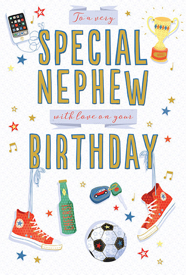 Nephew Birthday Card - Contemporary Sports Design
