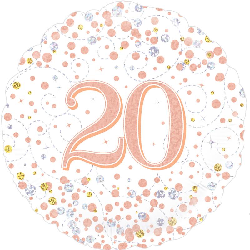 Age 20 Rose Gold & White 18” Standard Helium Foil Balloon