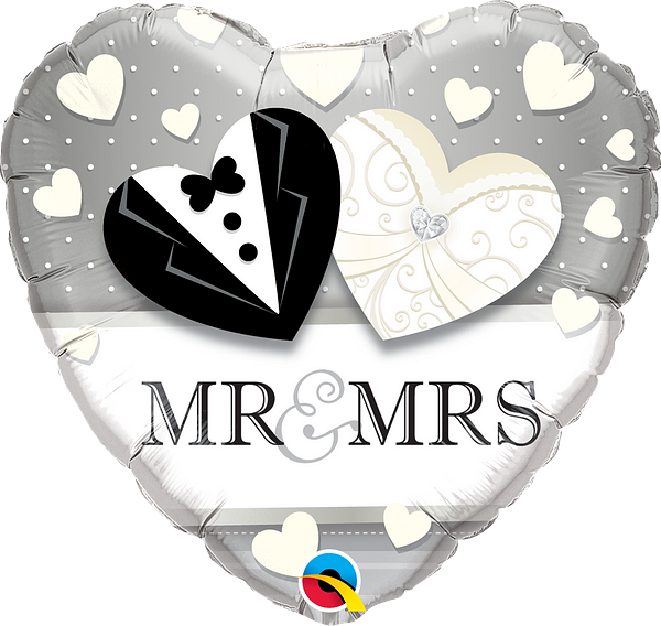 18” Standard Wedding Helium Foil Balloon - Mr & Mrs Bride & Groom Design