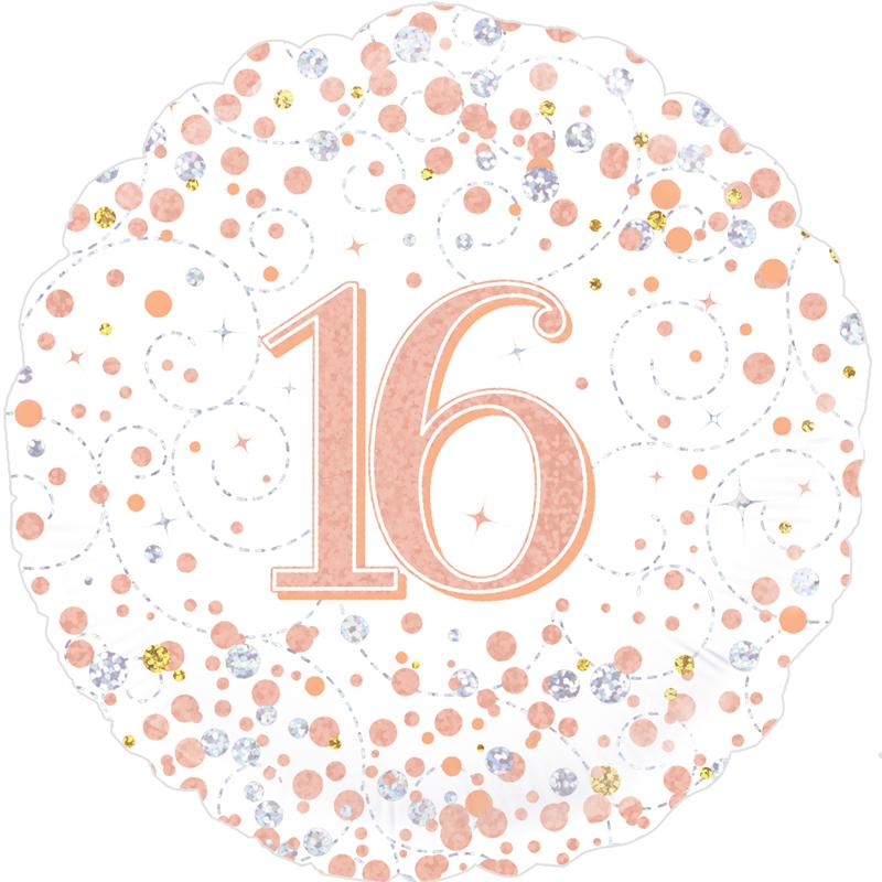 Age 16 Rose Gold & White 18” Standard Helium Foil Balloon