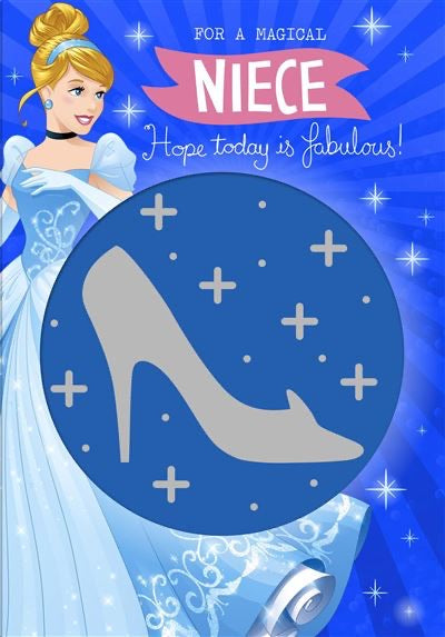 Niece Birthday Card - Disney Cinderella Detachable Sequin Keepsake Design