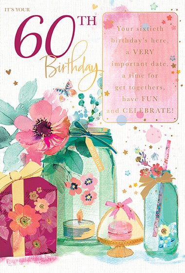 Female 60 Birthday Card - Contemporary Design