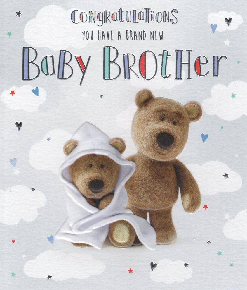 Congratulations New Baby Brother Card - Barley Bear