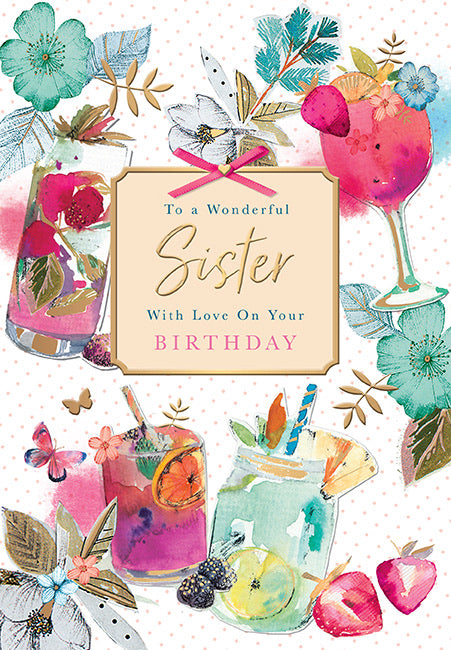 Sister Birthday Card - Contemporary Cocktail Design