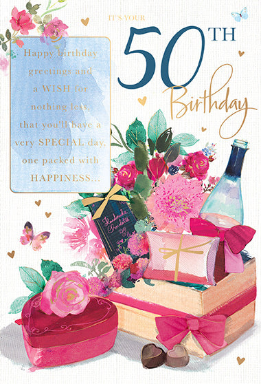 Female 50 Birthday Card - Contemporary Design